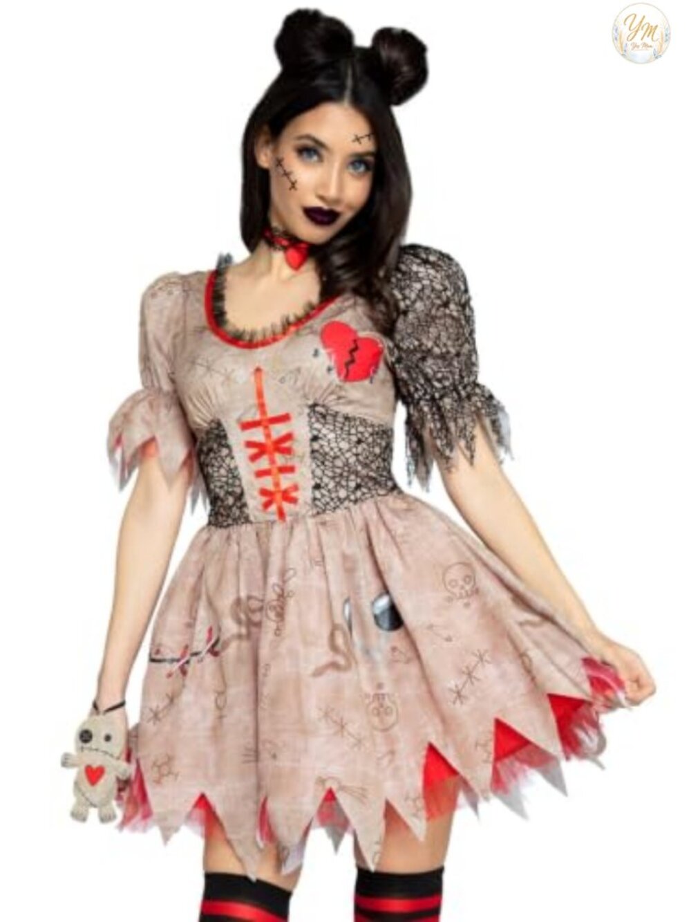 Leg Avenue Deadly Voodoo Doll Costume 3 Piece Dress Choker Bracelet